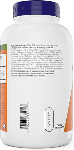 NOW Supplements, Betaine HCl 648 mg, Vegetarian Formula, Digestive Support*, 120 Veg Capsules in Kuwait