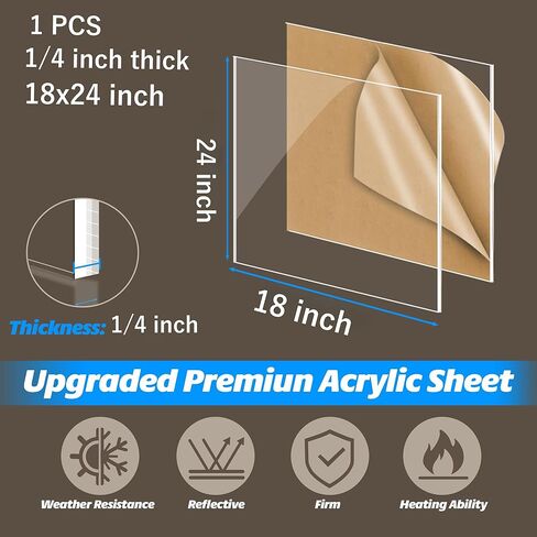 JBR999 صفائح زجاج شبكي بسمك 1/4 بوصة، ورقة زجاج شبكي مقاس 18 × 24، ورقة أكريليك مصبوبة، ورقة زجاج شبكي أكريليك شفاف للعلامات والحرف اليدوية وحالة العرض والأرفف ولافتات الزفاف ومشروع DIY وسطح الطاولة in Kuwait