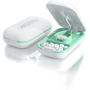 Pill Cutter for Small Pills - CFMOUR The Best Pill Splitter Multiple Size - Pill Splitter for Large Pills Adjustable - Cut Tablet in 1/2, 1/4 (Blue) with a Mini Pill Organizer Compartmen (White)