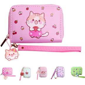 AACKS Kitty Cat Small Wallet Kawaii Coin Purse for Kids Cute Cartoon Card Holder Zip Pouch Kids Coin Pouch for Little Girls Cartoon
