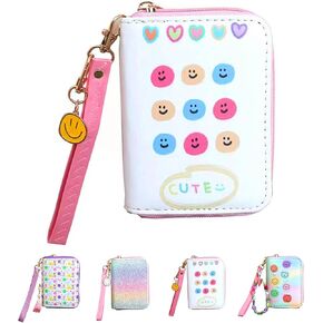 AACKS Happy Smile Coin Purse Happy Face Wallet Girls Small Wallet Kids Wallet with Charm Mini Coin Pouches with Strap Preppy Wallet