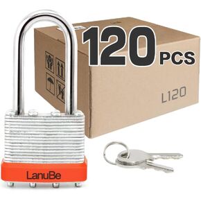 LanuBe Lock Laminated keyed Padlock (1-9/16", 40mm), keyed Alike Locks, Long Shackle,Marked Orange Plastic Hoop, Pack of 12 in Saudi Arabia