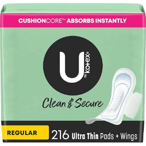 U by Kotex Clean & Secure Ultra Thin Pads with Wings, Heavy Absorbency, 192 Count (6 Packs of 32)