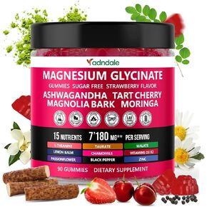 90 Count Magnesium Glycinate Gummies - 400MG/serving, Sugar Free - with Advanced Magnesium Complex, Ashwagandha, Lemon Balm - Relaxation, Sleep, Muscle Cramps, Energy, Cardio