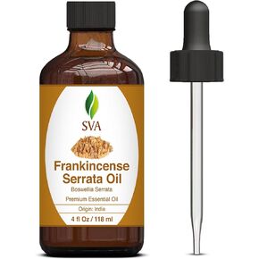 SVA Frankincense Essential Oil 4oz (118 ml) Boswellia Serrata Premium Essential Oil With Dropper For Diffuser, Aromatherapy, Hair Care and Skin Massage