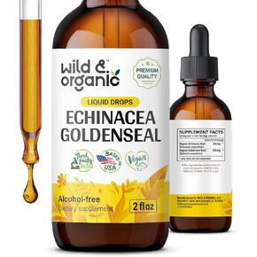 Echinacea Goldenseal Drops - Organic Echinacea Goldenseal Root Liquid Extract - Herbal Supplement - Vegan, Alcohol Free Tincture - 2 fl oz