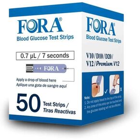FORA V10 V12 D10 D20 PremiumV12 (Not Compatible with Premium V10) Blood Glucose Test Strips - 50 Count