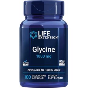 Life Extension Glycine 1000 mg – Promotes Relaxation, Healthy Sleep, Glucose + Fructose Metabolism – Gluten-Free, Non-GMO, Vegetarian – 100 Vegetarian Capsules