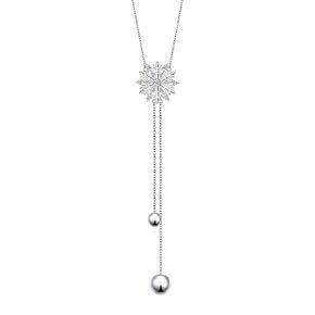 DAOCHONG Long Necklace S925 Sterling Silver Tassel Round Ball Necklace for Women, 30" (Chain adjustable)