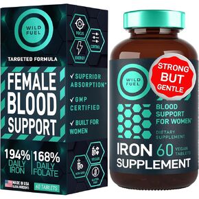 Iron Supplement for Women with Folic Acid - 194% Daily Iron Vitamins Ferrous Sulfate, 168% Folate Folic Acid - Iron Pills for Women with Anemia and Pregnant Women - 60 Gluten-Free, Vegan Iron Tablets