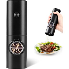 Gulex® Electric Pepper Grinder or Salt Mill, Battery Powered Pepper Mill with 5 Level Adjustable, LED Light, One-Handed Operation Salt and Pepper Grinder for Kitchen, Restaurant, BBQ (1 pack)