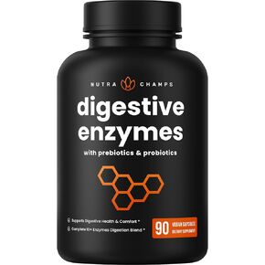 Digestive Enzymes with Probiotics and Prebiotics | 180 Servings, Vegan Digestion Supplement with Bromelain | Bloating Relief for Women & Men | Relieve Constipation, Gas, IBS, Lactose Intolerance Pills