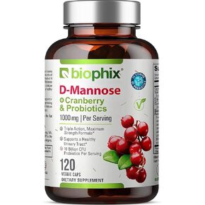 biophix D-Mannose Plus Cranberry and Probiotics 1000 mg 120 Vcaps - Supports Urinary Bladder Tract Health and Digestive Well Being