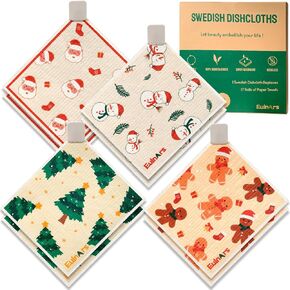 Eulnars 8 Pack Swedish Dishcloths for Kitchen, Swedish Dish Towels with Clips, Non-Scratch Reusable Paper Towels, Super Absorbent Cellulose Sponge Cloths, Biodegradable, Dishwasher Safe, No Odor