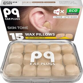 PQ Wax Ear Plugs - 15 Beige Silicone Wax Earplugs for Sleeping & Swimming - Gel Ear Plugs for Noise Cancelling, Ear Protection - Sleeping Earplugs with Sound Blocking Level 32Db