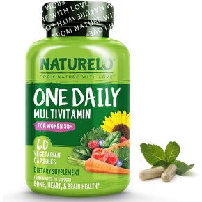 NATURELO One Daily Multivitamin for Women 50+ (Iron Free) - Menopause Support for Women Over 50 - Whole Food Supplement - Non-GMO - No Soy - 60 Capsules - 2 Month Supply