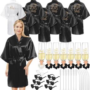42 Pcs Bridesmaids Proposal Gift Bridal Robes Sets Including Heart Sunglasses Champagne Flutes Scrunches for Wedding