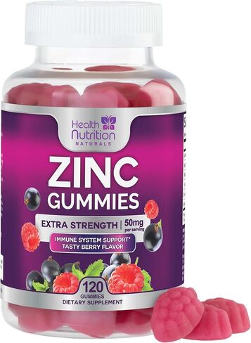 Zinc Vitamin Gummies 50mg, Max Strength Immune Support for Adults, Zinc Supplement Gummy for Beautiful Skin and Immune Health Support, Nature’s Antioxidant Supplement, Vegan, Non-GMO - 60 Gummies in Kuwait