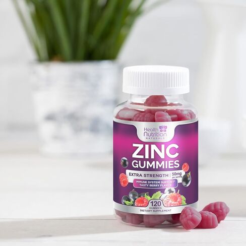 Zinc Vitamin Gummies 50mg, Max Strength Immune Support for Adults, Zinc Supplement Gummy for Beautiful Skin and Immune Health Support, Nature’s Antioxidant Supplement, Vegan, Non-GMO - 60 Gummies in Kuwait