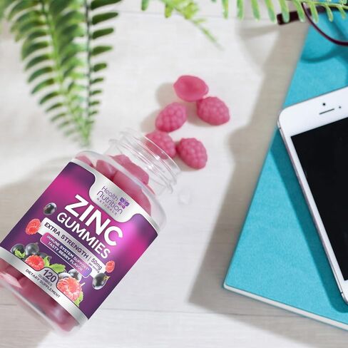 Zinc Vitamin Gummies 50mg, Max Strength Immune Support for Adults, Zinc Supplement Gummy for Beautiful Skin and Immune Health Support, Nature’s Antioxidant Supplement, Vegan, Non-GMO - 60 Gummies in Kuwait
