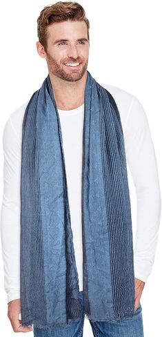 GERINLY Cotton-Linen Scarves Mens Stripe Crinkle Long Scarf Fashion Wrap Shawl for Travel in Kuwait