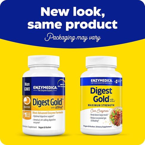 Enzymedica Digest Gold + ATPro، تركيبة إنزيمات ذات قوة قصوى، تمنع الانتفاخ والغازات، 14 إنزيمًا رئيسيًا بما في ذلك الأميليز والبروتياز والليباز واللاكتاز، 180 كبسولة (FFP) in Kuwait
