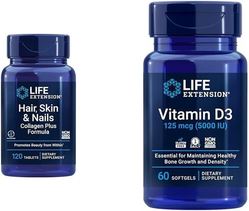 Life Extension Hair, Skin & Nails Collagen Plus Formula - Promotes Collagen & Keratin Health - with Niacin, Vitamin B6, Biotin, Calcium & Zinc - Non-GMO – 120 Count(Pack of 1) in Kuwait