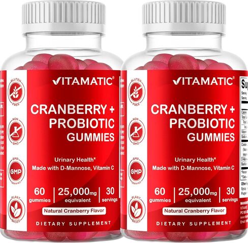 Vitamatic 2 Pack Vegan Cranberry Gummies, 1000mg per Serving - 60 Count - Supports Healthy Urinary Tract Function - (Non-GMO, Gluten Free) in Saudi Arabia