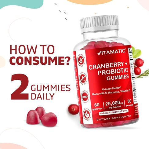 Vitamatic 2 Pack Vegan Cranberry Gummies, 1000mg per Serving - 60 Count - Supports Healthy Urinary Tract Function - (Non-GMO, Gluten Free) in Saudi Arabia