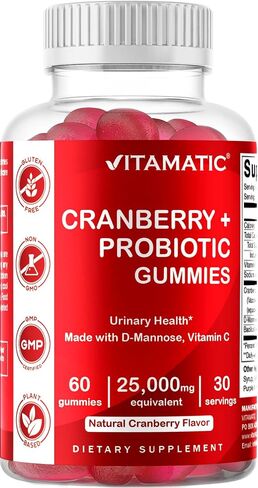 Vitamatic 2 Pack Vegan Cranberry Gummies, 1000mg per Serving - 60 Count - Supports Healthy Urinary Tract Function - (Non-GMO, Gluten Free) in Saudi Arabia