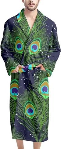 GIFTPUZZ Men's Bathrobe Warm Kimono Robe with Pockets Sleepwear Lounge Robes Full Length Waist Belt Self Tie Nightgown in Kuwait