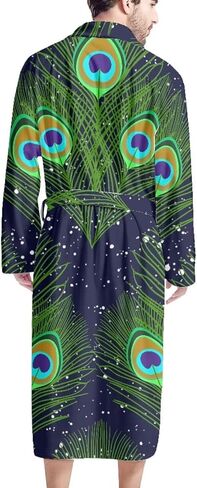 GIFTPUZZ Men's Bathrobe Warm Kimono Robe with Pockets Sleepwear Lounge Robes Full Length Waist Belt Self Tie Nightgown in Kuwait