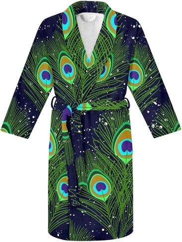 GIFTPUZZ Men's Bathrobe Warm Kimono Robe with Pockets Sleepwear Lounge Robes Full Length Waist Belt Self Tie Nightgown in Kuwait