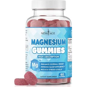 Magnesium Gummies - Calming Anti-Stress Gummies, Magnesium Supplement for Adults and Kids, Vegan, Gelatin-Free, Gluten-Free, Non-GMO, Delicious Natural Raspberry Flavor- 120 Count - by New Age
