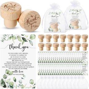 Barydat 50 Sets Wedding Favors for Guests Bulk Engraved Wood Wine Bottle Corks Wine Stopper with Wedding Thank You Cards and Organza Bags Wedding Appreciation Gifts for Guest Wedding Thank You Gifts