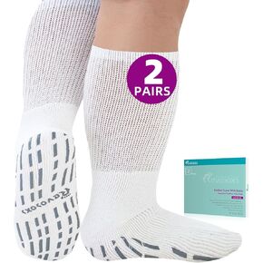 Extra Width Socks for Swollen Feet-2 Pairs Super Wide Diabetic Socks for Women Men,Diabetic Non Slip Hospital Socks