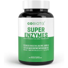 Super Enzymes Supplement - Digestive Enzymes with Prebiotics and Probiotics for Women and Men - Supports Gut Health, Gluten Digestion, Lactose Absorption, Plant Based Dietary Pills - 60 Capsules