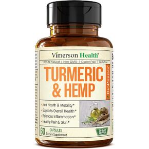 Turmeric and Hemp Capsules - Turmeric Curcumin with Black Pepper (Bioperine) for Sleep, Mood, & Stress Support. Vegan Joint Support Supplement with Tumeric Extract, Hemp & Lemon Balm. 95% Curcuminoids