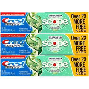Crest Complete Whitening Plus Scope Minty Fresh Toothpaste, Travel Size, TSA Approved, 0.85 Ounce (Pack of 12)