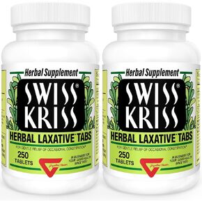 Swiss Kriss Herbal Laxative Tablets, Natural Laxatives for Constipation Relief, Senna Laxative, 250 tablets, (Pack of 2)
