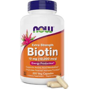 NOW Foods Extra Strength Biotin 10000mcg / 10 mg - 200 Veg Capsules (Pack of 2) - Hair, Skin, Nail - Supplement for Men and Women - B7 Vitamin - Vegetarian, Vegan, Non-GMO