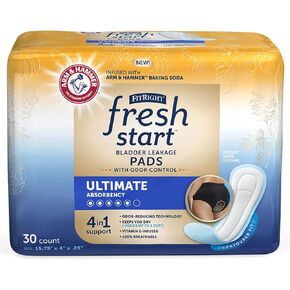 FitRight Fresh Start Postpartum and Incontinence Pads for Women, Ultimate Absorbency (120 Count) Bladder Leakage Pads with The Odor-Control Power of ARM & HAMMER (30 Count, Pack of 4)