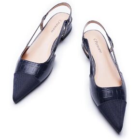 C.Paravano المرأة Slingback | أحذية جلدية مسطحة بحزام خلفي | حذاء بكعب مدبب وظهر مدبب | صندل بكعب مريح | الانزلاق على الأحذية المسطحة لحفل الزفاف