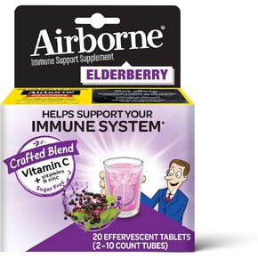 Airborne Elderberry + Zinc & Vitamin C Effervescent Tablets, Immune Support Supplement With Powerful Antioxidant Vitamins A C E, 30 Fizzy Drink Tablets, Elderberry Flavor