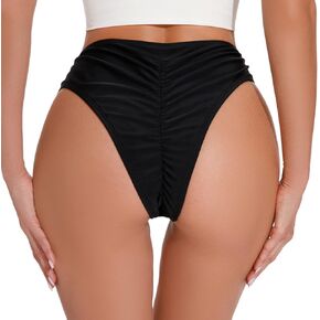 YELAIVP Women's Cheeky V Cut Bikini Swimsuit Bottoms Ruched Butt High Cut Bathing Suit Swim Bottom
