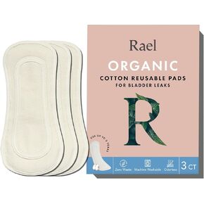 Rael Reusable Pads, Organic Cotton Cover - Postpartum Essential, Incontinence Pads for Women, Bladder Leakage Pads for Women, Thin Cloth Pads, Leak Free, Washable, Neutral Color, 3 Count (Regular)