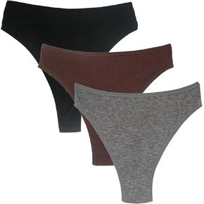 Amwounu High Waisted Cotton Thongs Underwear For Women Breathable Sport Athletics Panties High Rise Plus Size Multipack in Saudi Arabia