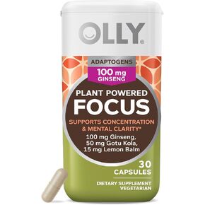OLLY Focus Adaptogen, Ginseng, Gotu Kola, Mood Support Supplement, Vegetarian Capsules - 30ct