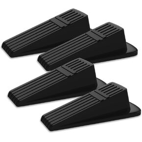 Carvy Fox Rubber Door Stoppers Wedge, 4 Pcs, 1.1x 1.2X 4.7 - Heavy Duty Door Wedge - Non-Skid Doorstops Wedge for Bottom of Door Security – Ideal for Floors, Carpets, Tiles & Wood (Black)