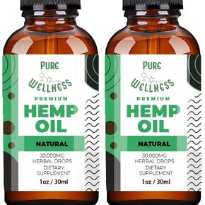 Pure wellness Hemp Seed Oil Drops Peppermint Flavor for Improved Cognitive Function, Omega 3 6 9 Fatty Acids, Organic, Non-GMO, Vegan (30,000mg 4-Pack)